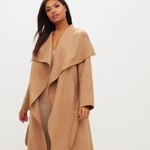 Camel Maxi Length Oversized Waterfall Belted Coat
